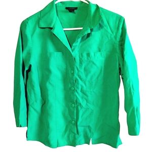 Anne Carson Karen Green Silk Blouse Size S Spring Casual Classic Pockets Fall